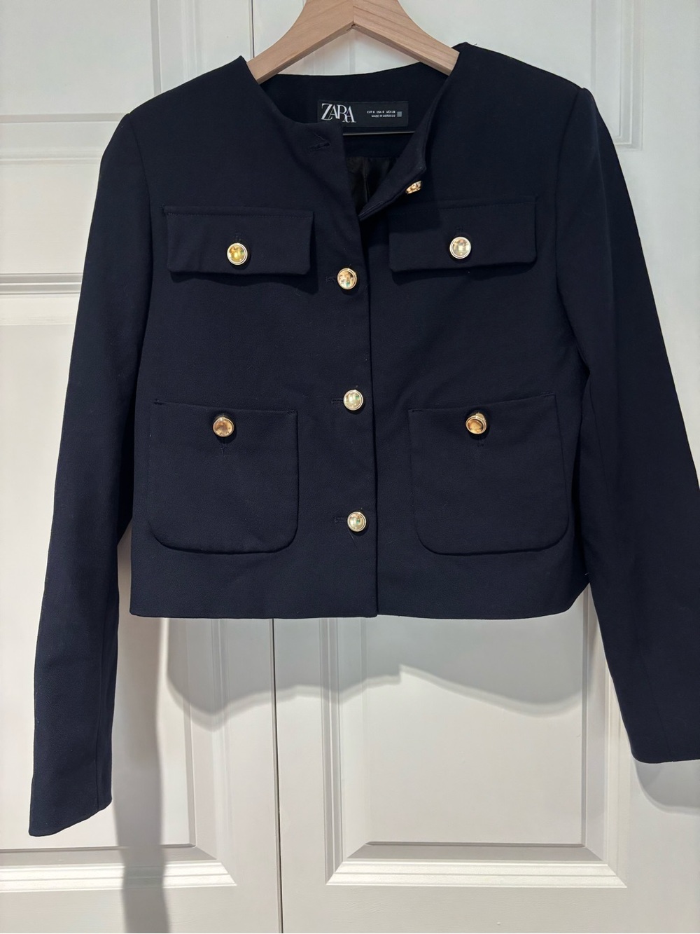Zara Navy Cropped Blazer with Gold Buttons